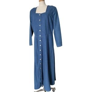 Roper Womens Denim Maxi Dress XL Blue Good Vintage Western Button Front USA